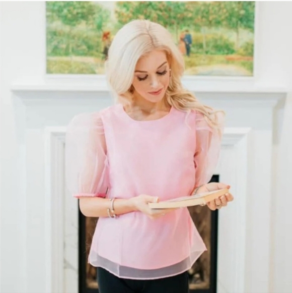 Hyacinth House Tops - NWT TUCKERNUCK'S HYACINTH HOUSE TULLE SLEEVE ROURKE BLOUSE XL BUBBLEGUM PINK